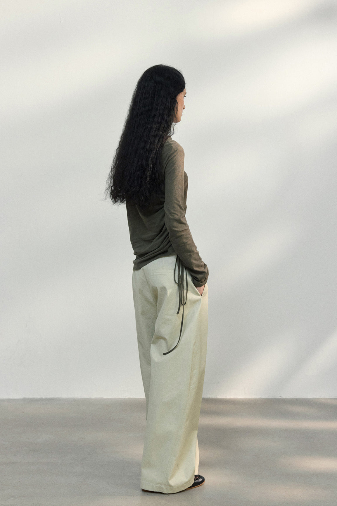 Fitted Textured Pleated Cotton Linen Knit Sweater