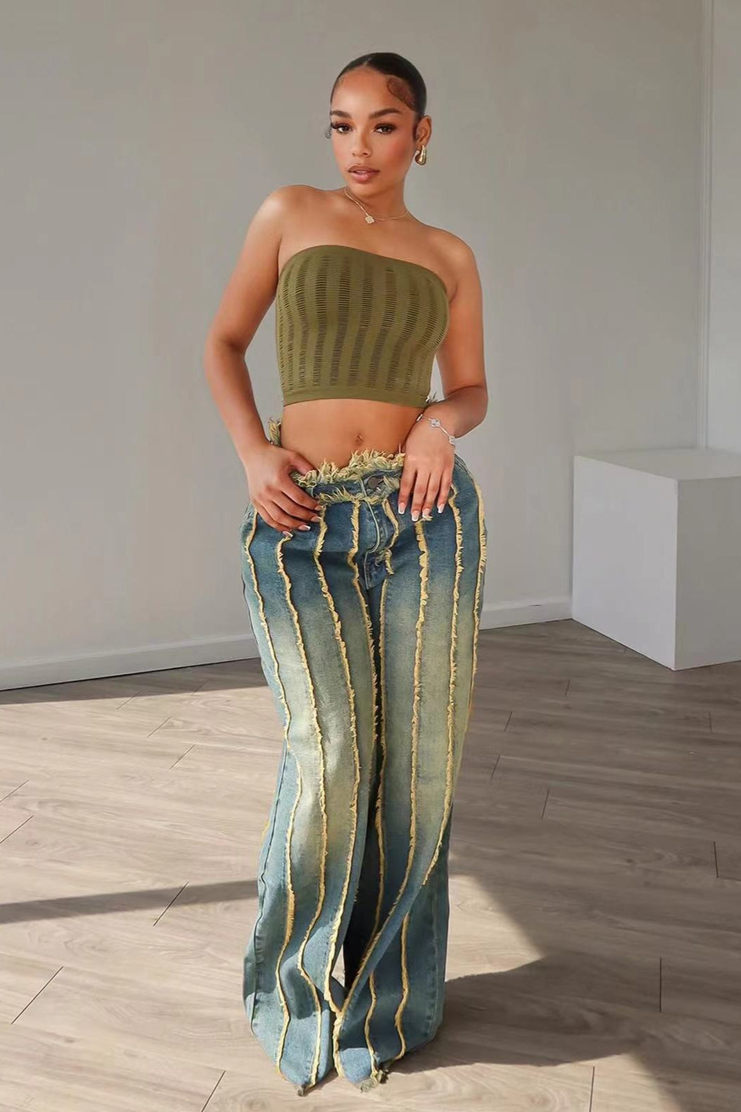 Patchwork Stretch Denim Jeans