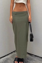 French Style Green High Waist Straight Midi Skirt