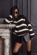 Vintage Colorblock Striped V-Neck Knit Sweater