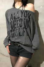 Studded Punk Off-Shoulder T-Shirt