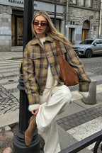 Loose Fit Plaid Wool Coat Jacket