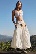 Pocketed Ruched Elastic Waist Balloon Skirt