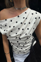 Retro Polka Dot One Shoulder Blouse