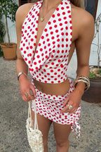 Polka Dot Cutout Halter Two Pieces Set