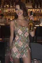 Sequin Halter Mini Floral Dress