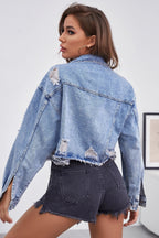 Frayed Distressed Denim Coat