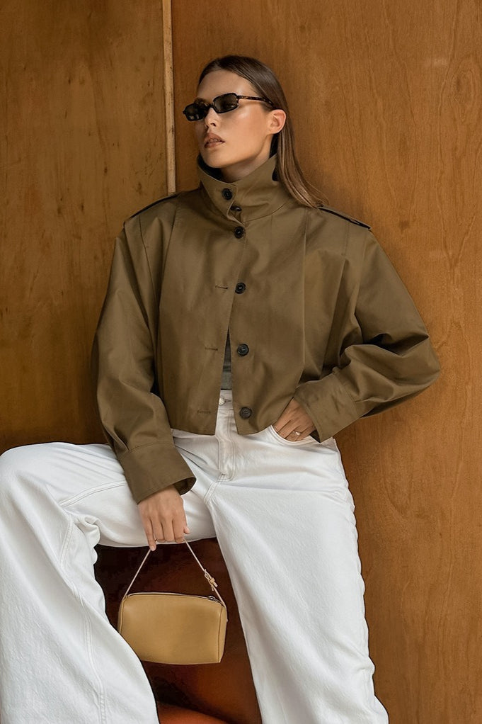 Pleated Collar Long Sleeve Jacket