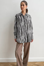 Printed Long Sleeve Casual Loose Fit Blouse