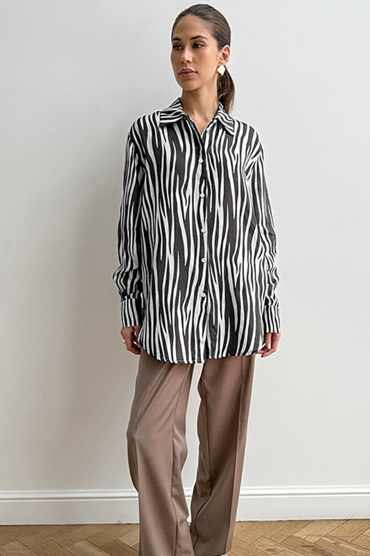 Printed Long Sleeve Casual Loose Fit Blouse