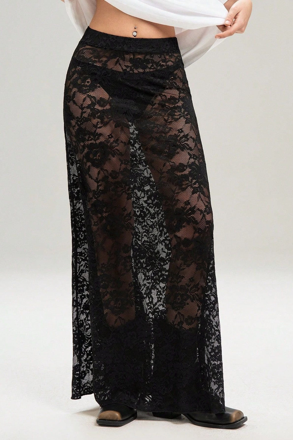 Halloween Sexy Sheer Lace Bodycon Maxi Skirt