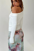 Fitted Off-Shoulder Ribbed Knit Sweater