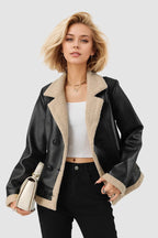 Custom Lapel Lined PU Leather Coat