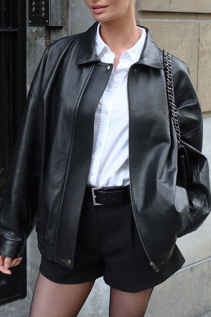 Retro Black Leather Moto Jacket