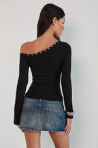 Studded One Shoulder Ruched T-shirt