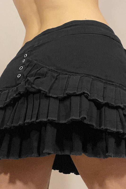 Irregular Denim Pleated Buckle Skirt