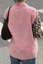 Stripe Leopard Patchwork Long Sleeve Casual Blouse