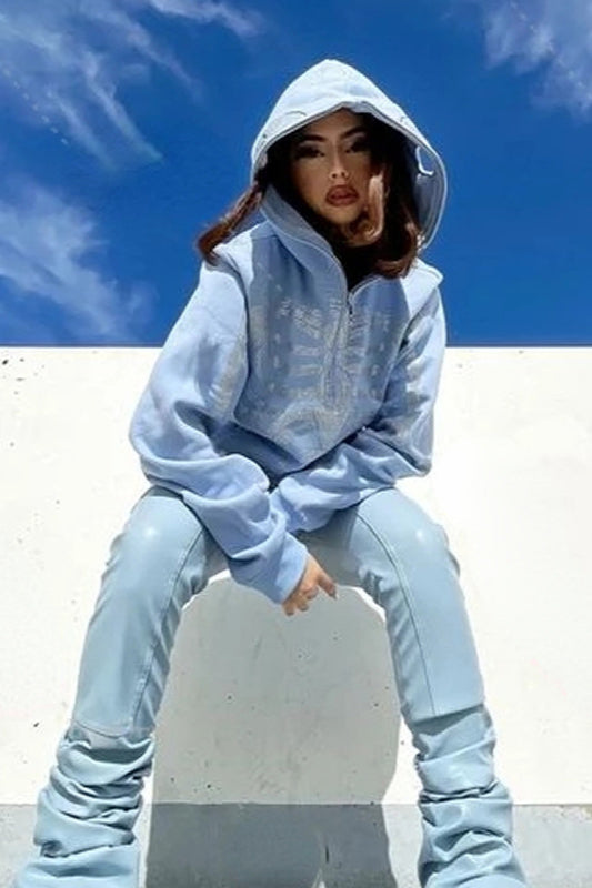 Rhinestone Skull Zip Up Hoodie