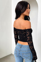 Sexy Bardot Sheer Lace Knit Top