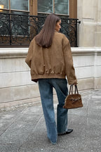 Vintage Khaki Suede Collar Jacket