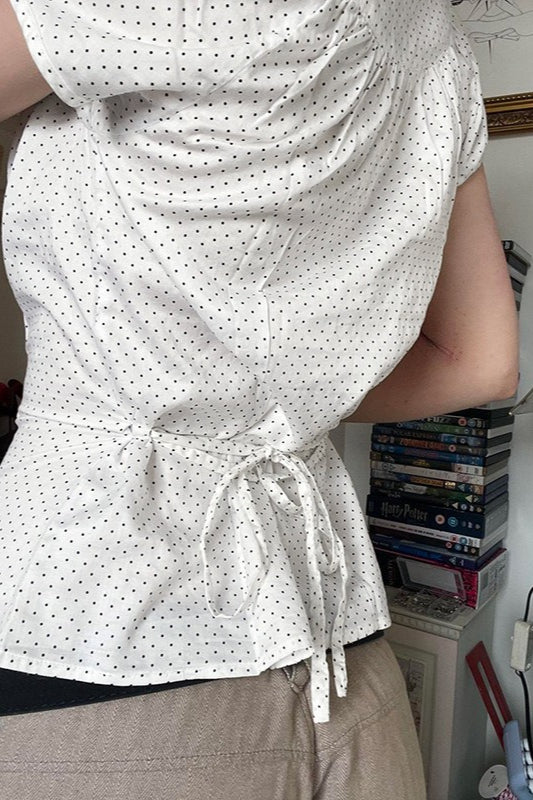 Satin Polka Dot Short Sleeve Blouse
