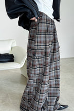 Retro Colorblock Plaid Casual Straight Pants