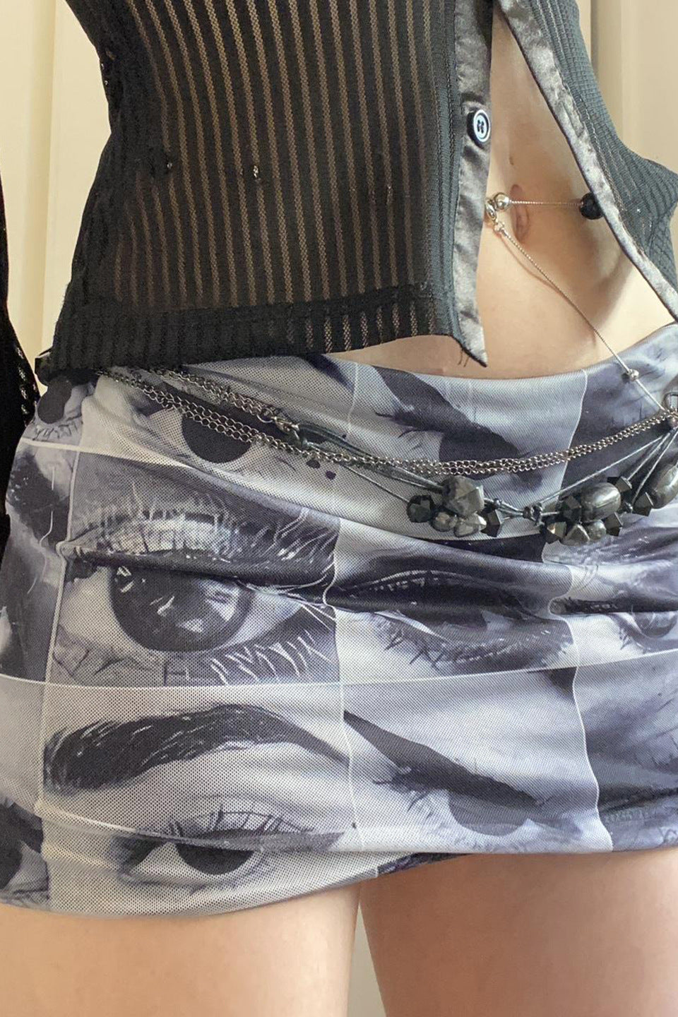 Y2K Mesh Patterned Slim Skirt