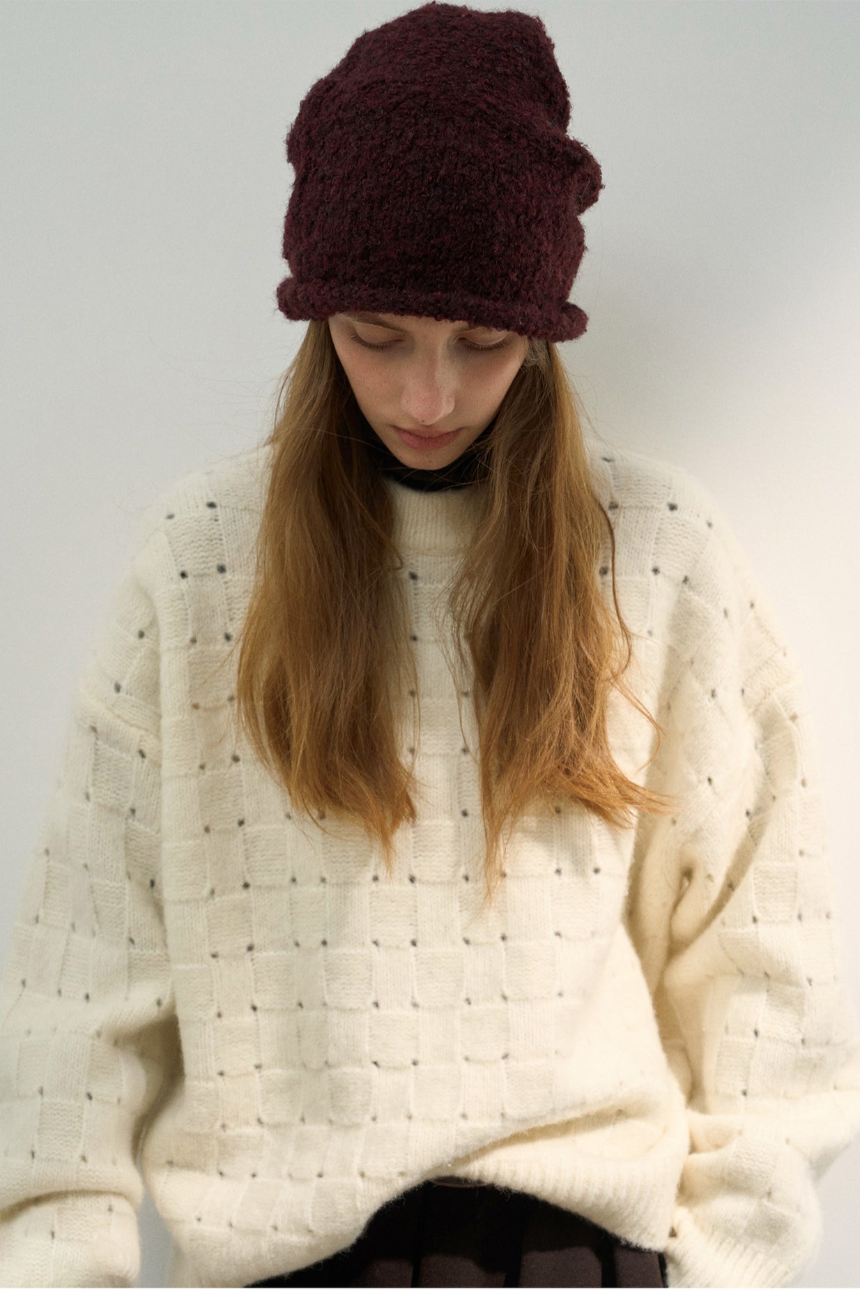 Loose Fit Crew Neck Wool Blend Knit Sweater