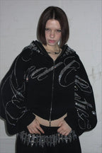 Hip Hop Letters Rhinestone Zipper Hoodie