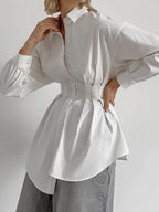 French Chic Long Sleeve Waist-Tied Blouse