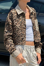 Leopard Print Corduroy Button Coat