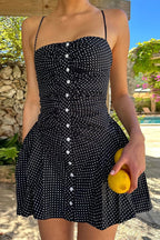 Ruched Backless Halter Polka Dot Mini Dress