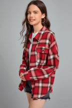 Plaid Stand Collar Button Shirt  Blouse