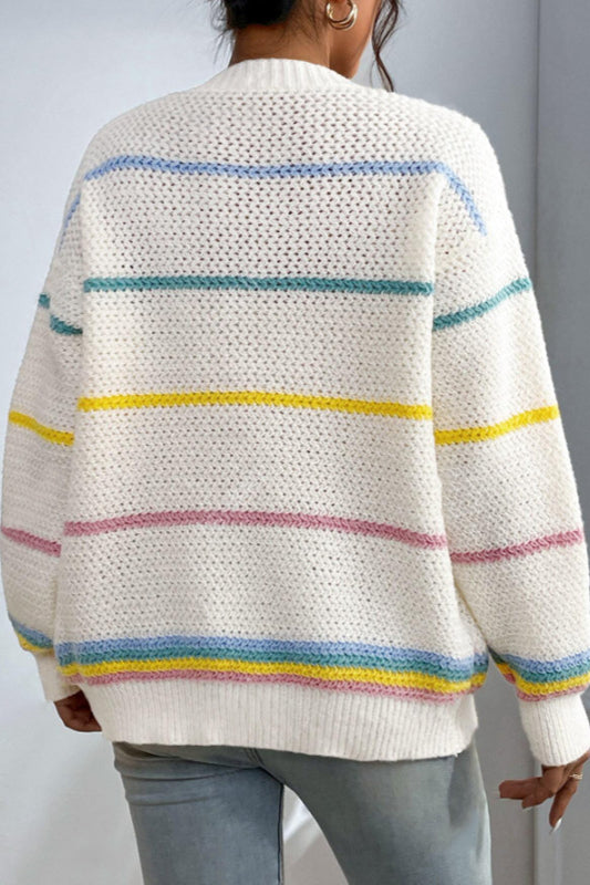 Rainbow Striped Loose Fit Knit Cardigan