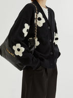 Jacquard Knit V-Neck Cardigan