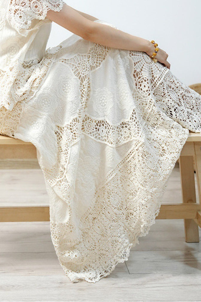 Crochet Lace A-Line Maxi Skirt