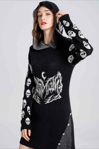 Gothic Skull Hooded Knit Sweater