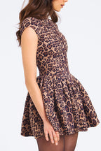 Leopard Print Pleated Backless Bodycon Mini Dress