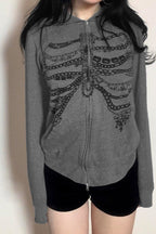 Gothic Skeleton Chain Zip Hoodie