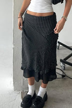 Polka Dot A-Line Mesh Midi Skirt