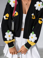Hand-Embroidered Flower Knit Cardigan