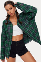 Plaid Stand Collar Button Shirt  Blouse