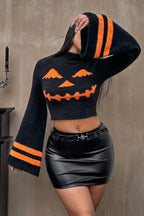Striped Pumpkin Crop Knit Sweater