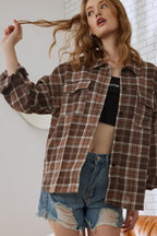 Plaid Stand Collar Button Shirt  Blouse