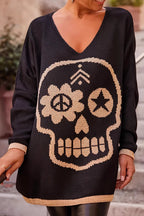 Skull V-Neck Halloween Knit Sweater