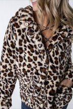 Plush Leopard Print Hooded Warm Coat