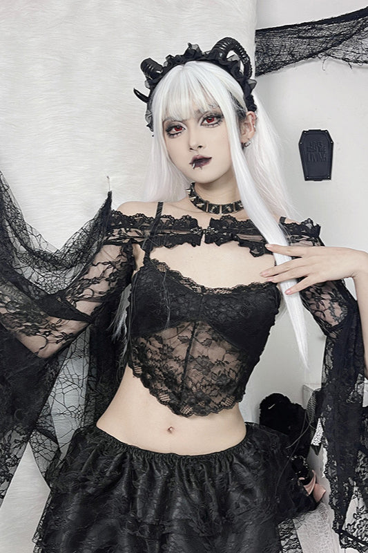 Dark Style Mesh Panel Cardigan Knit Top