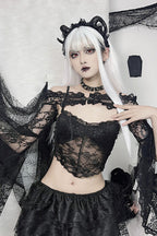 Dark Style Mesh Panel Cardigan Knit Top