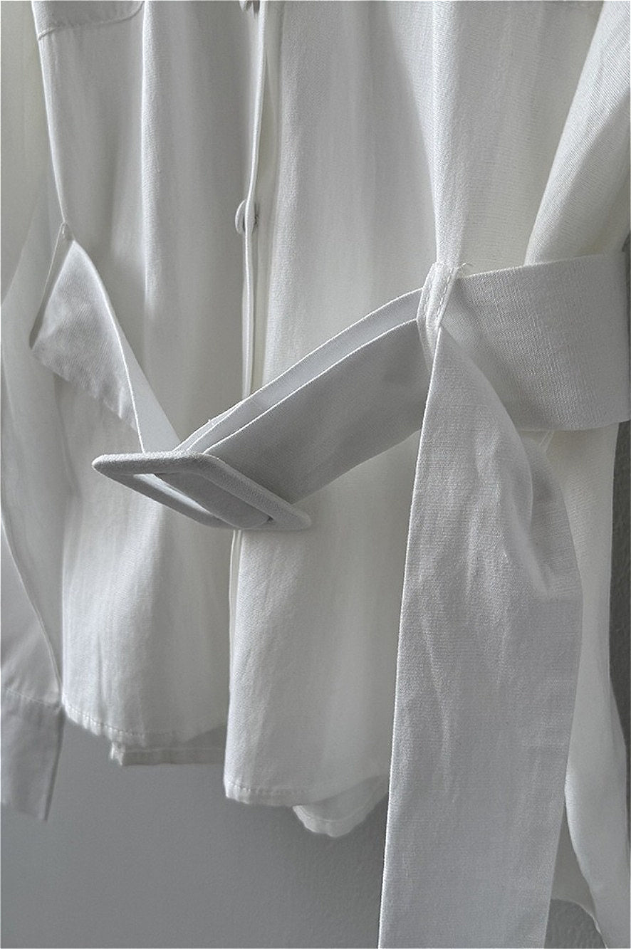 Vintage Waist Cinched Belted Long Sleeve Blouse