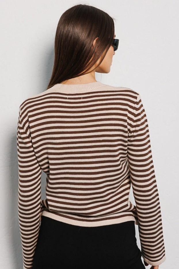 Ribbed Colorblock Striped Knit Sweater